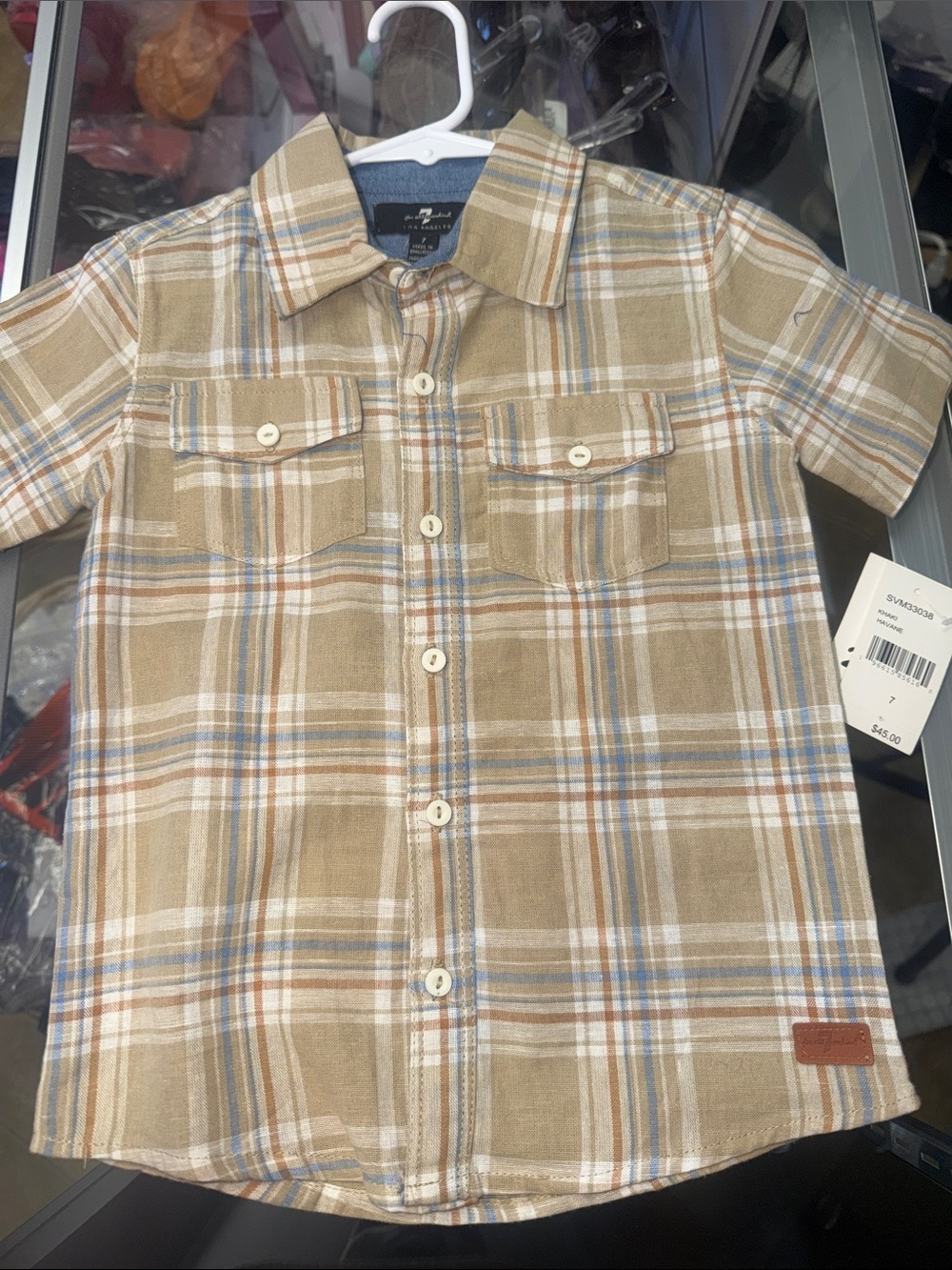 Kids Plaid Button-Front Shirt - Beige